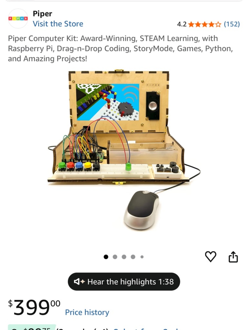 Piper Wooden STEAM Computer Kit with Multi-Color Buttons